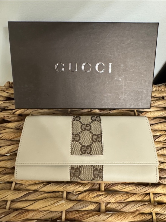 Gucci Handbags - Gucci Beige GG Canvas Leather Continental Wallet